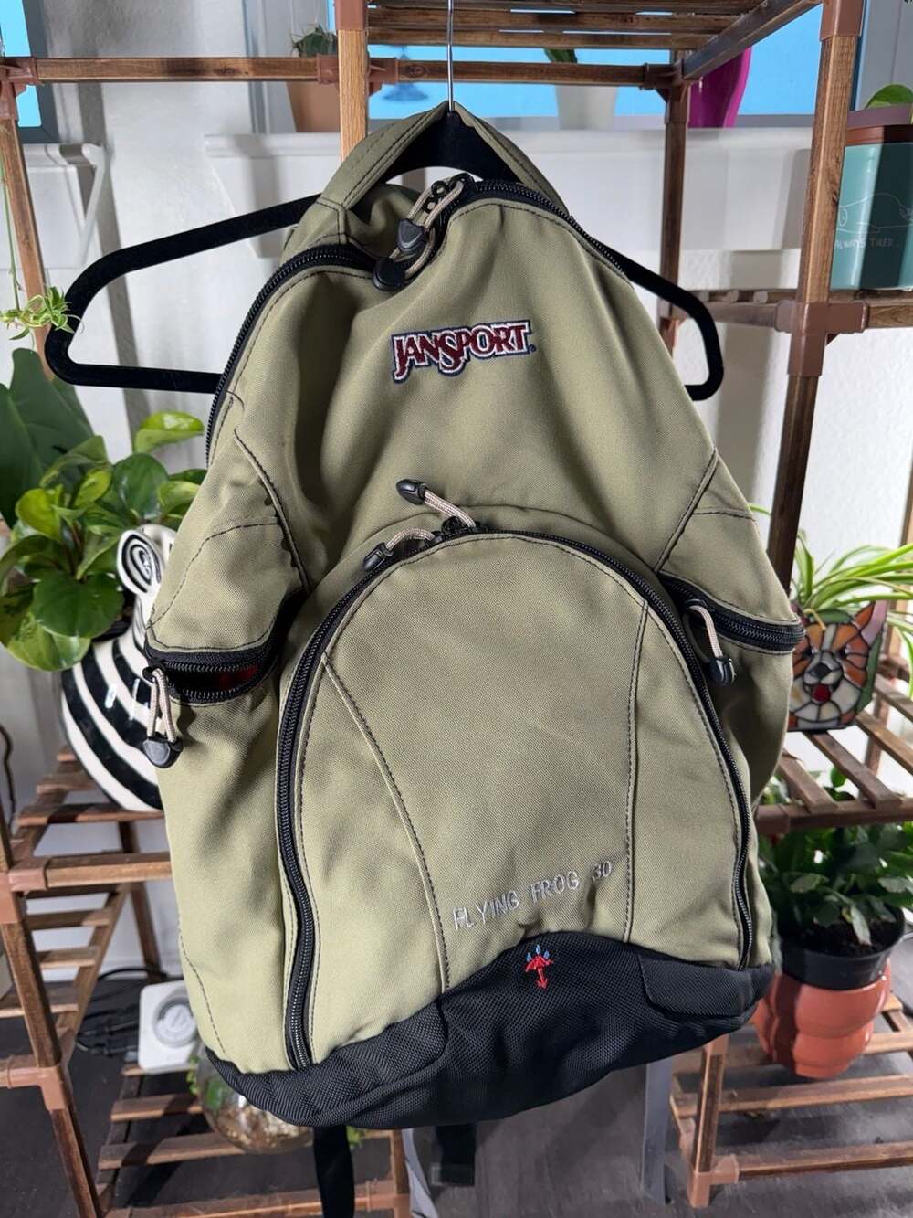 Jansport Flying Frog 30 Backpack Green Black Vintage Hiking Daypack